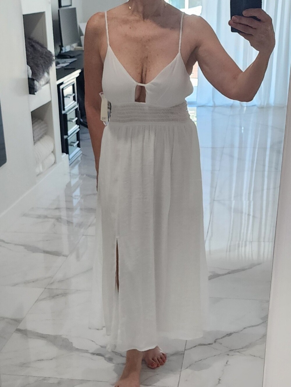 Trixxi White Smocked Waist Maxi Dress with Spaghetti Straps